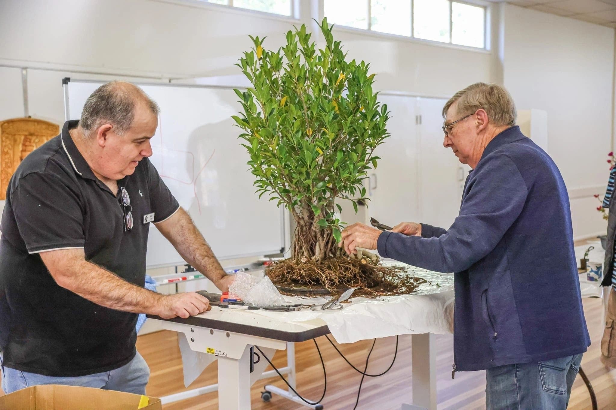 Members working on a tree at a workshop